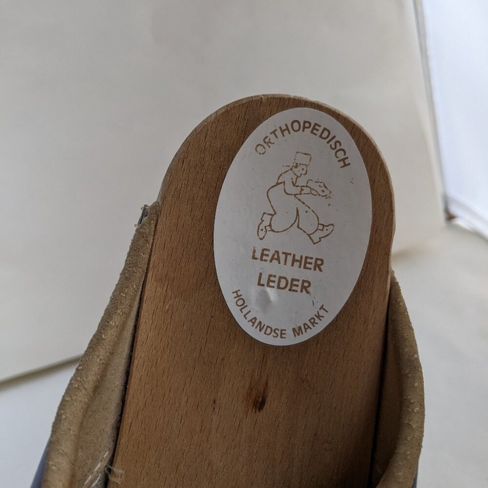Orthopedic Leather Dutch Market Wood Navy Blue Clog - Picture 6 of 8
